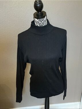 Norm Thompson Black Ribbed Turtleneck Sweater Size L